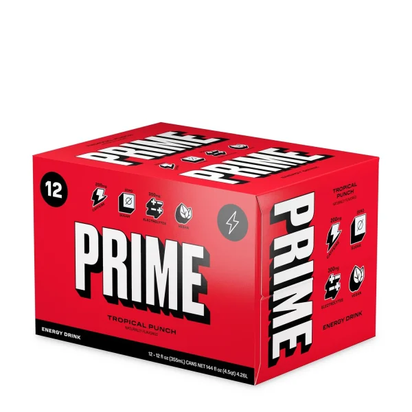 12 Cans Box Prime Tropical Punch Energy Drink Can - 355mL
